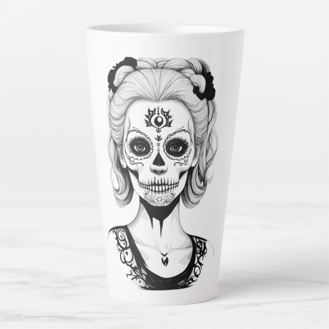 TAZA DE CAFÉ LATTE MUJER DE LA CALAVERA (Anverso)