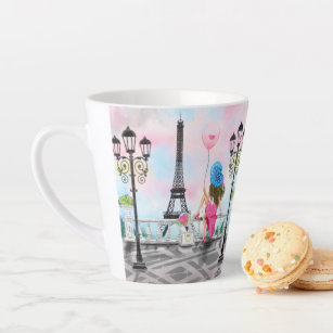 Taza De Café Latte Mujer En París Torre Eiffel Latte Mug