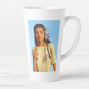 Taza De Café Latte Mujer Nativa Americana Indígena Hermosa Vestimenta