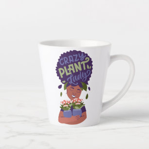 Taza De Café Latte Mujer Negra Crazy Plant Lady, Abrazando plantas