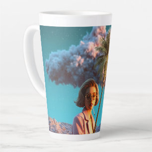Taza De Café Latte Mujer surrealista con palmera