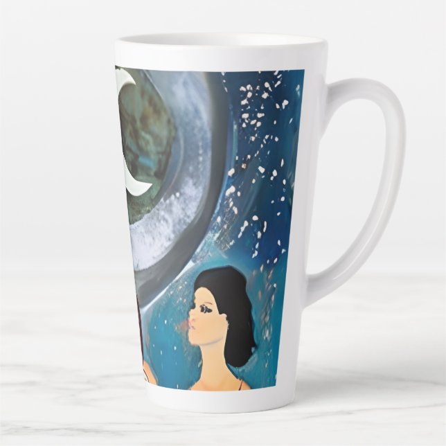 Taza De Café Latte Mujeres mirando el arte de la luna (Derecha)