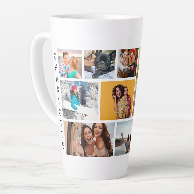 Taza De Café Latte Multi Photo Collage Modern Personalized Name (Ángulo izquierdo)