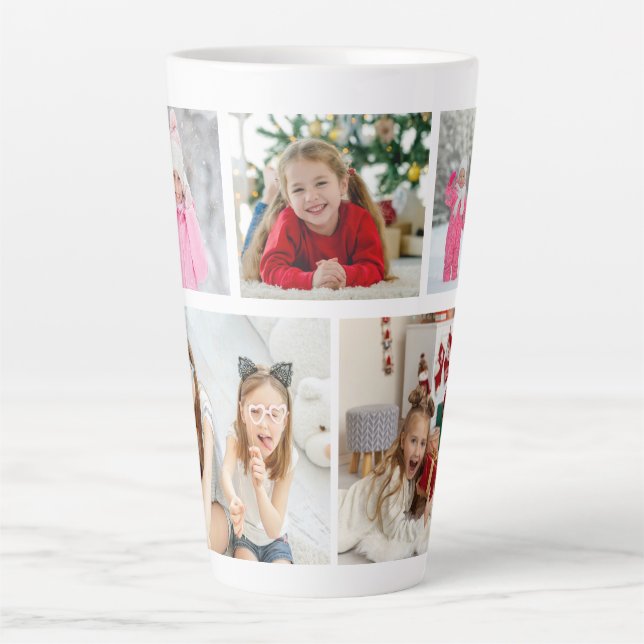 Taza De Café Latte Multi Photo Collage Modern Personalized Name (Anverso)