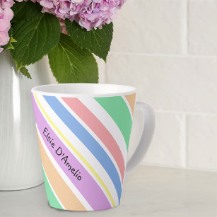 Taza De Café Latte Multicolor de rayas diagonales personalizadas