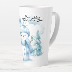 Taza De Café Latte Mundo de Malvavisco de Muñeco de Nieve Azul