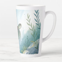 Taza De Café Latte Mundo submarino con tortuga