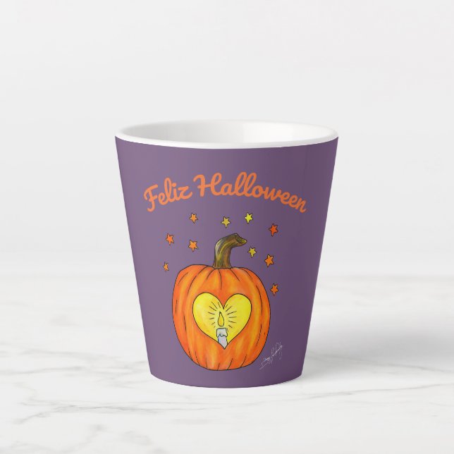 Taza De Café Latte Muñeca de calabaza Feliz Halloween (Anverso)