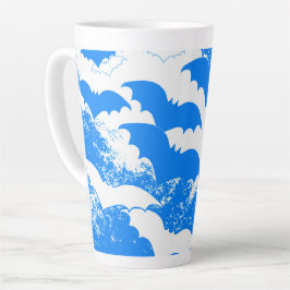 Taza De Café Latte Murciélagos Blancos En Azul Vuelo
