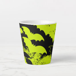 Taza De Café Latte Murciélagos Negros En Amarillo De Vuelo