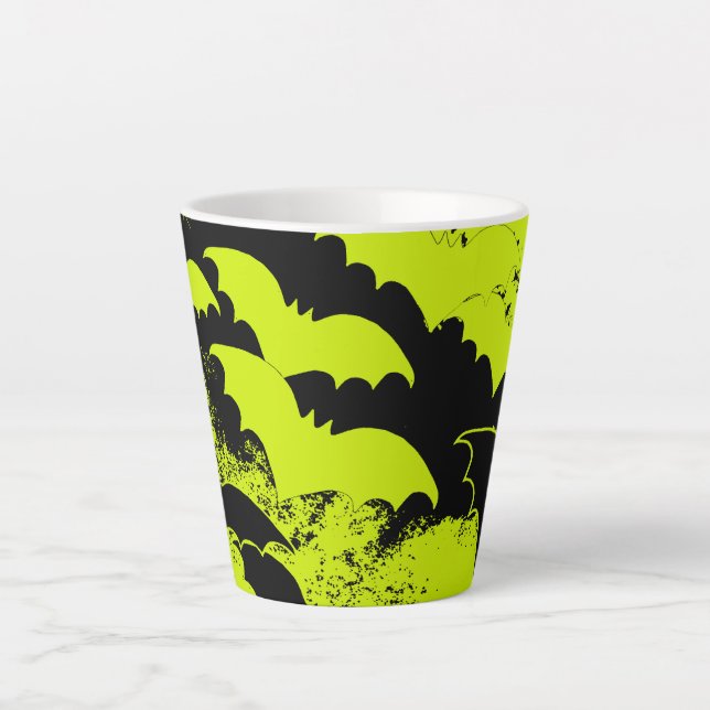 Taza De Café Latte Murciélagos Negros En Amarillo De Vuelo (Anverso)