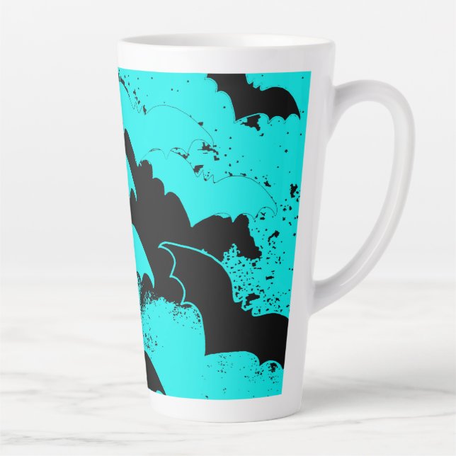 Taza De Café Latte Murciélagos Negros En Vuelo Verde azulados (Derecha)