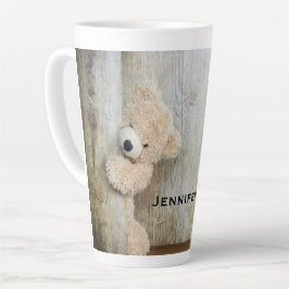 Taza De Café Latte Muro De Madera Rústica De Oso Cutáneo Con Oso
