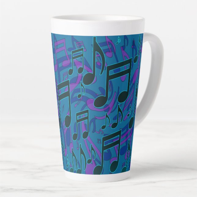 Taza De Café Latte Music Notes Patrón musical Azul Púrpura (Ángulo derecho)