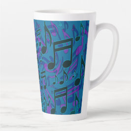 Taza De Café Latte Music Notes Patrón musical Azul Púrpura