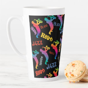 Taza De Café Latte Música de jazz retro música POP ART arcoiris