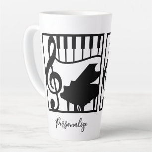 Taza De Café Latte Música elegante Tecla de piano Clave Nota Estilosa