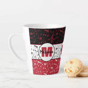Taza De Café Latte Música en blanco y rojo negra nota lata mug
