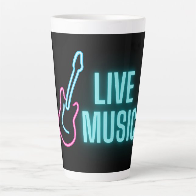Taza De Café Latte Música en vivo Neon Guitar (Anverso)