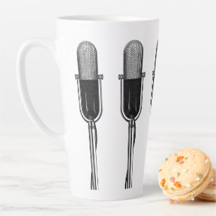 Taza De Café Latte Música Vintage, Micrófono Retro Antiguo