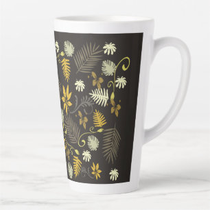 Taza De Café Latte Mustard & Black Floral latoral mug