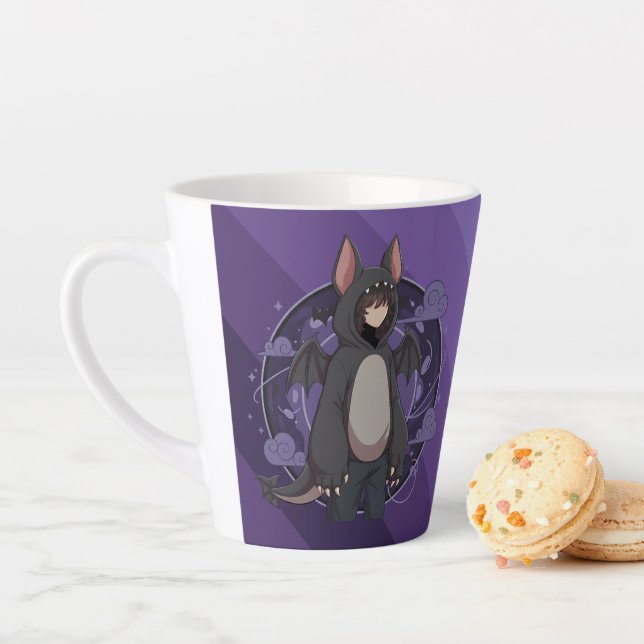 Taza De Café Latte Mystic Night Bat Character Art (In situ)