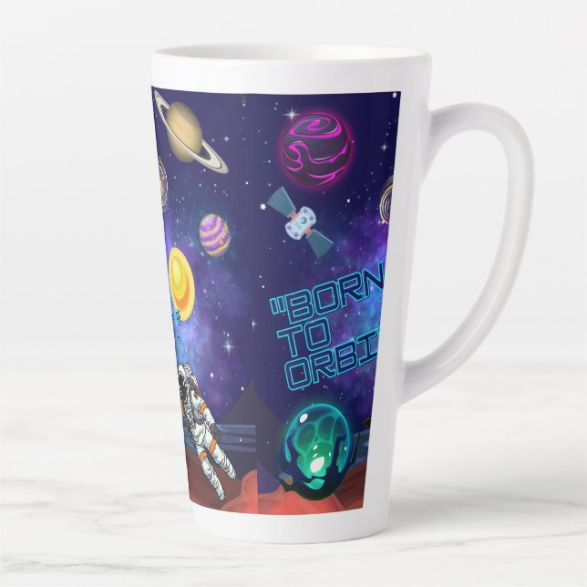 TAZA DE CAFÉ LATTE NACIDO PARA ORBITAR  (Derecha)