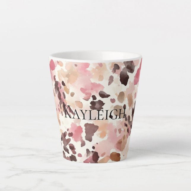 Taza De Café Latte Nacimiento del leopardo marrón crema rosa (Anverso)