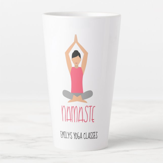 Taza De Café Latte Namaste Yoga Pose Business Name (Anverso)