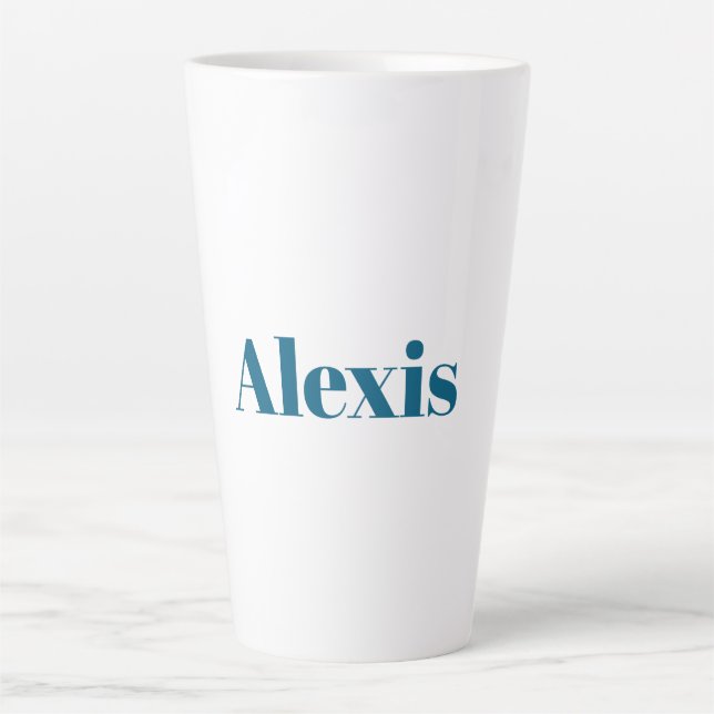 Taza De Café Latte Name Calligraphy Script Plain Simple White Blue (Anverso)