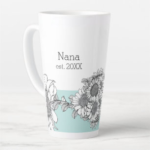 Taza De Café Latte Nana Est. Turquesa de girasol de mano año