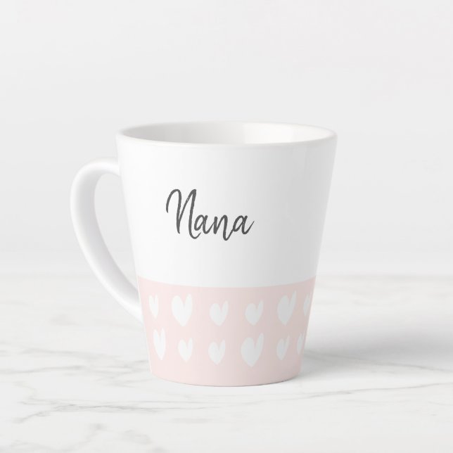 Taza De Café Latte Nana Heart Champagne Pink Latte Mug (Ángulo izquierdo)