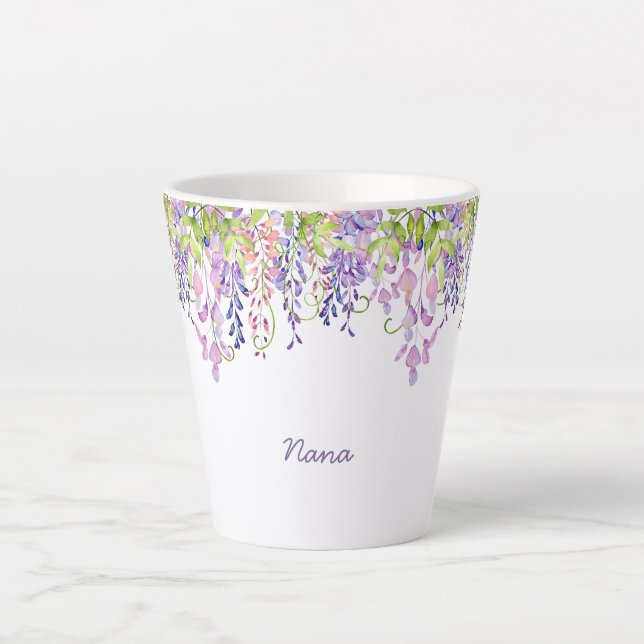 Taza De Café Latte Nana Morple Wisteria Acuarela Floral (Anverso)