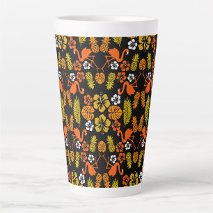 Taza De Café Latte Naranja brillante Floral Tropical Patterado