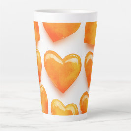 Taza De Café Latte Naranja Corazones acuarela arte digital