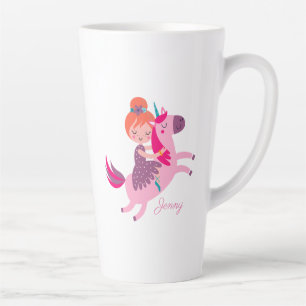 Taza De Café Latte Naranja corta Chica haitiana montada en unicornio