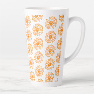 Taza De Café Latte Naranja Daisy Flower Print, Vintage Floral Pattern