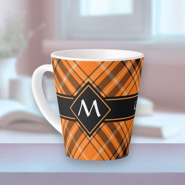 Taza De Café Latte Naranja de Halloween Tartan (Subido por el creador)