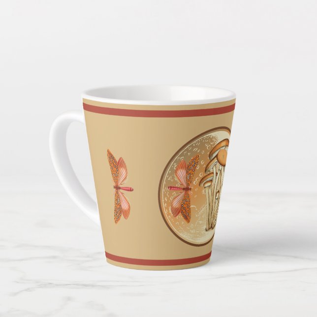 Taza De Café Latte Naranja Mariposa Mushroom Moon (Ángulo izquierdo)