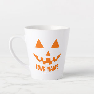 Taza De Café Latte Naranja personalizado Calabaza Halloween su nombre