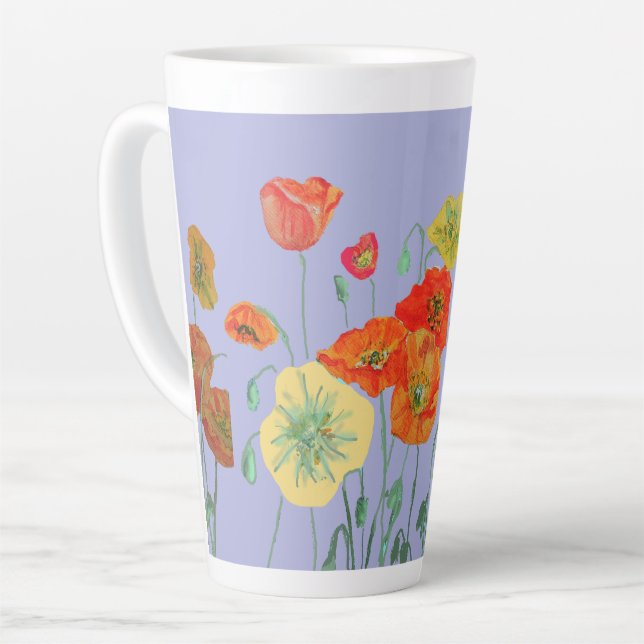 Taza De Café Latte Naranja Poppies Florales Pastel púrpura Lilac (Ángulo izquierdo)
