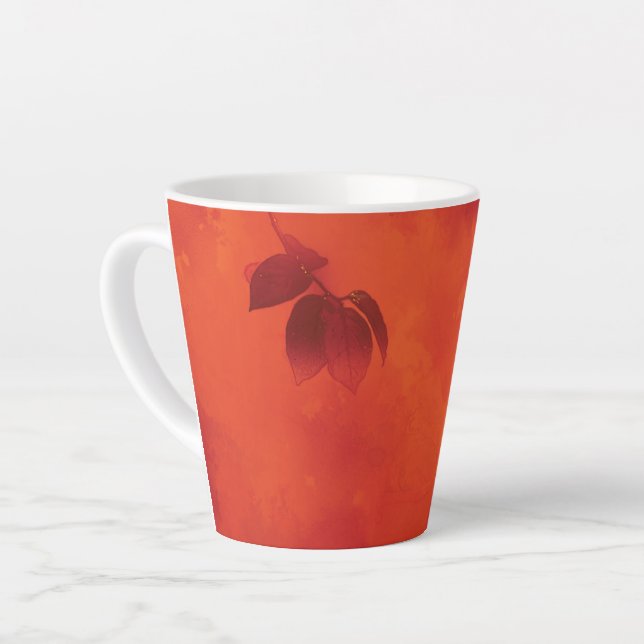 Taza De Café Latte Naranja quemado Persimmon Abstrato de hojas otoño (Ángulo izquierdo)