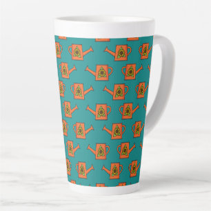 Taza De Café Latte Naranja regando lata con girasol
