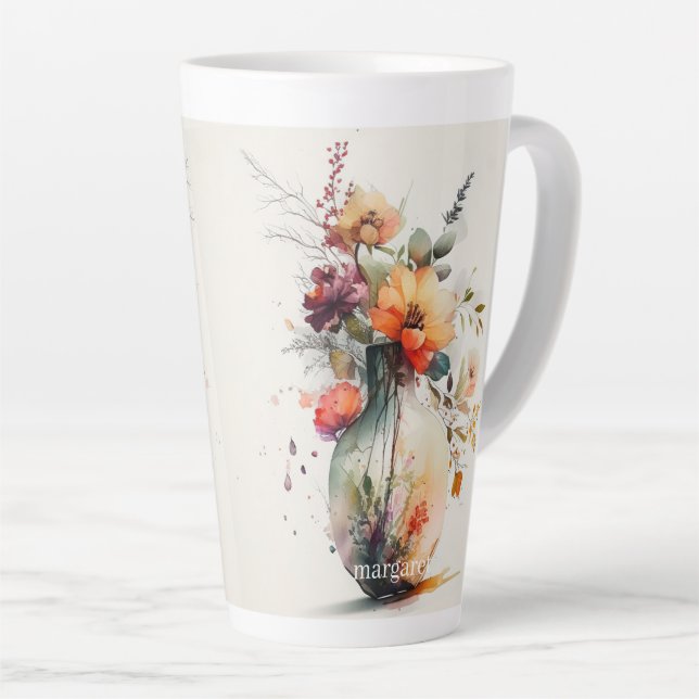 Taza De Café Latte Naranja rosa Jar amarillo de flores #11 (Ángulo derecho)