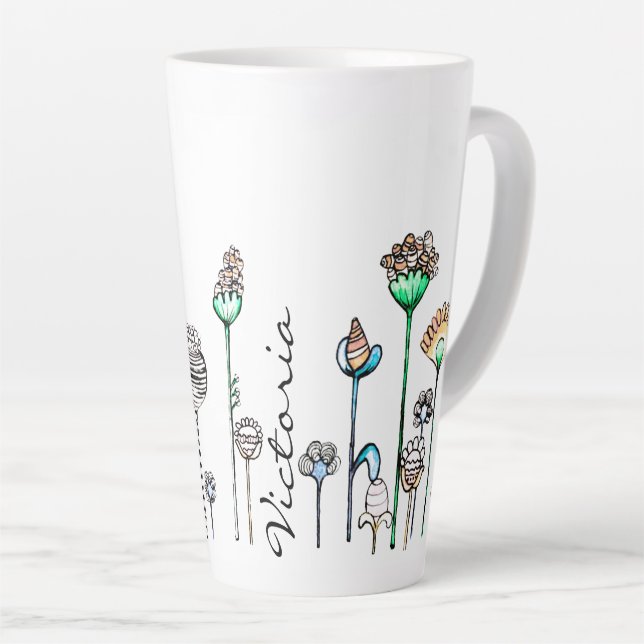 Taza De Café Latte Naranja rosado personalizado negro (Ángulo derecho)