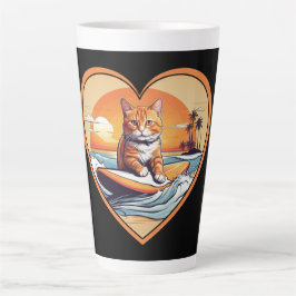 Taza De Café Latte Naranja Tabby Surfing Cat