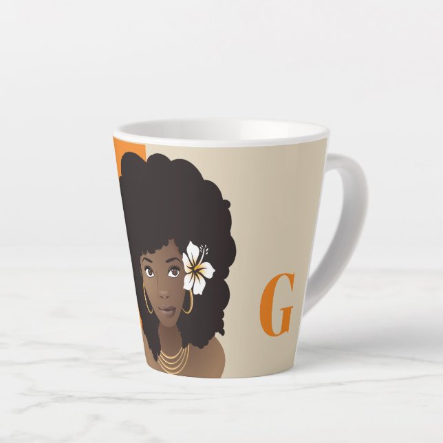Taza De Café Latte Naranja y beige, belleza natural del cabello con f (Ángulo derecho)