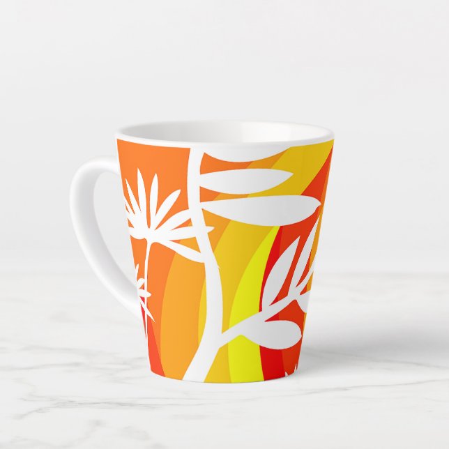 Taza De Café Latte Naranja y botánico blanco (Ángulo izquierdo)