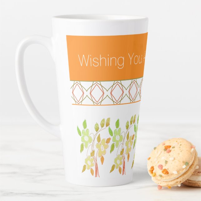 Taza De Café Latte Naranja y jarra de cumpleaños verde (In situ)