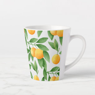 Taza De Café Latte Naranjas acuarelas o patrones de mandarinas